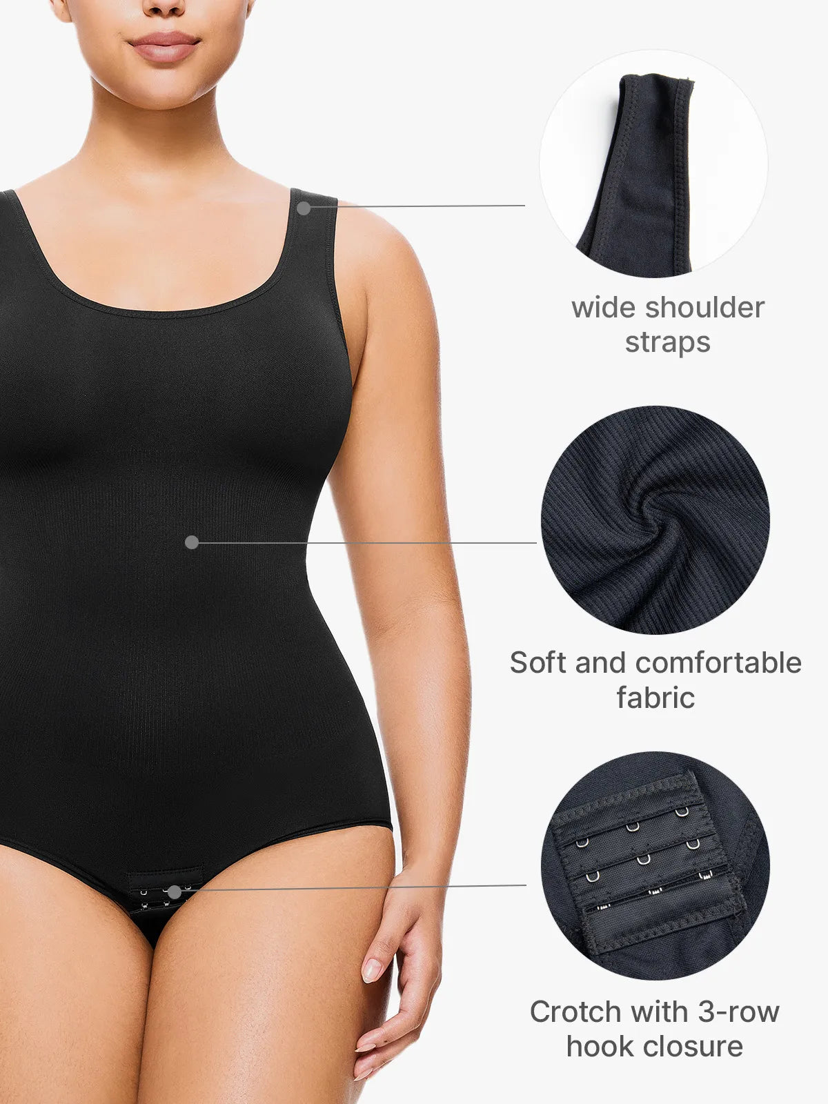 Body gainant doux à bretelles élastiques – Forme en V, dos classique