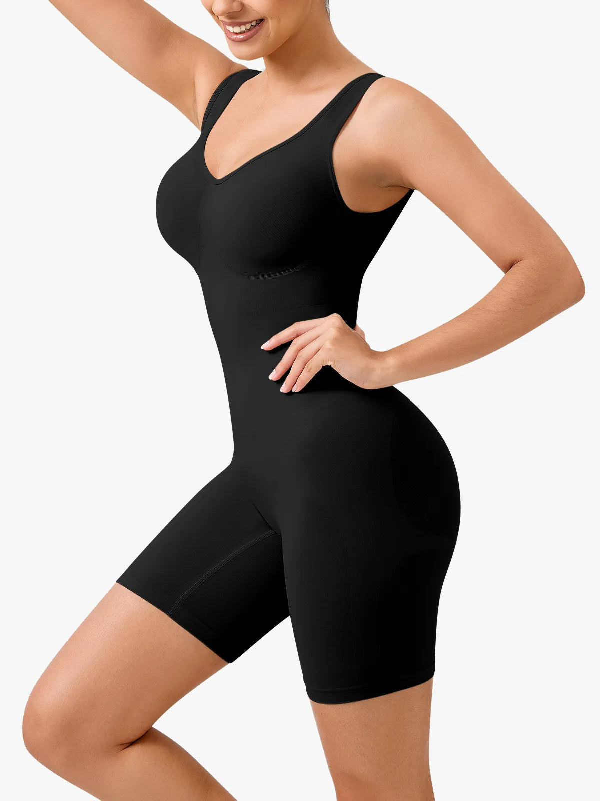 Body gainant doux à bretelles élastiques – Forme en V, longueur cuisses